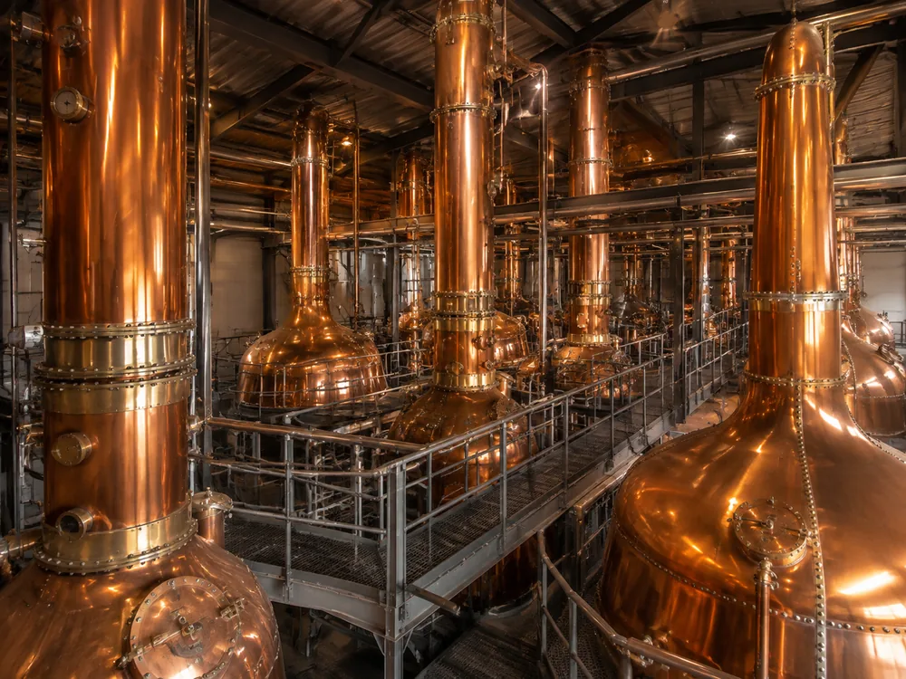 Copper pot stills in production